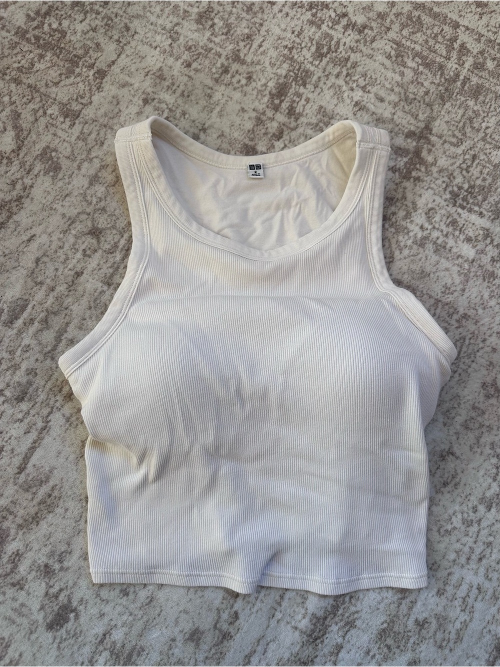 Uniqlo Cream Ribbed Tank Crop Top